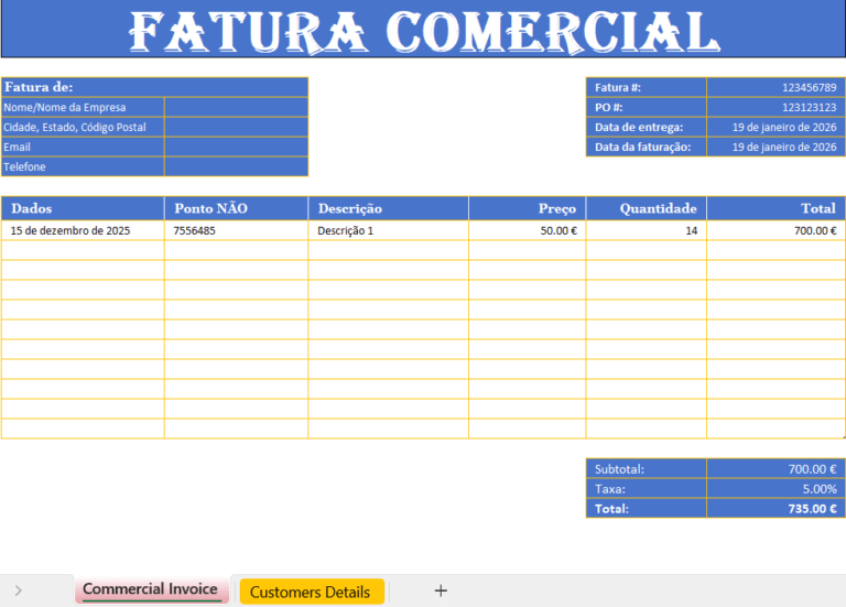 Atualizar fatura comercial em Excel para gestão de faturação empresarial
