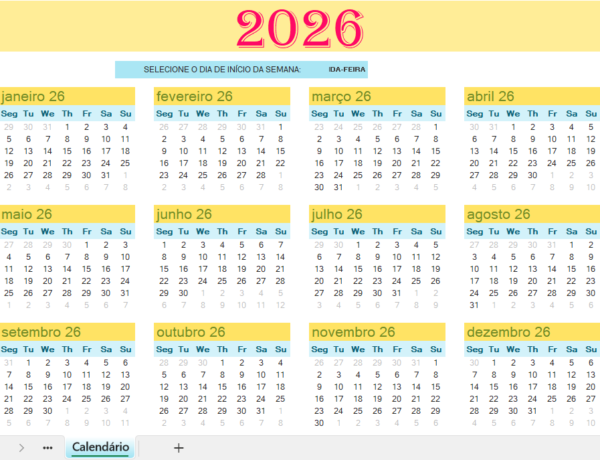 Calendário anual em Excel para planeamento e organização do ano