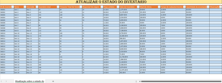 Atualização do status do estoque em Excel para controlo de inventário