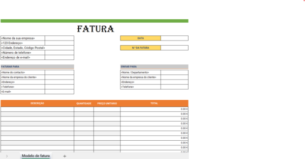 Modelo de fatura em Excel com margem ampla para faturação profissional