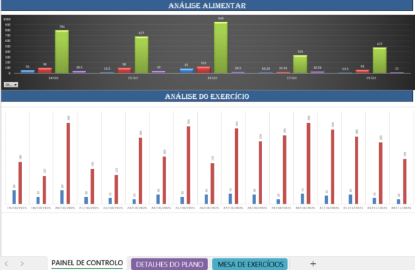 Monitorização de saúde e condicionamento físico em Excel para acompanhamento pessoal