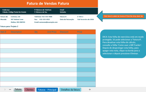 Rastreador de faturas de vendas em Excel para controlo de faturação